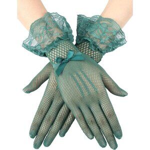 Women's Elegant Green Short Bow Style Lace Gloves Dinner Wedding Party Prom